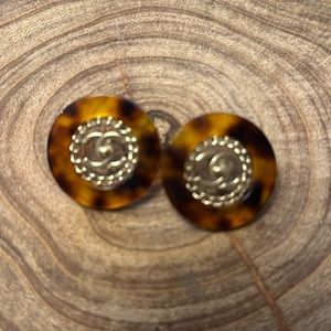 Authentic Chanel Tortoise and Gold Earrings